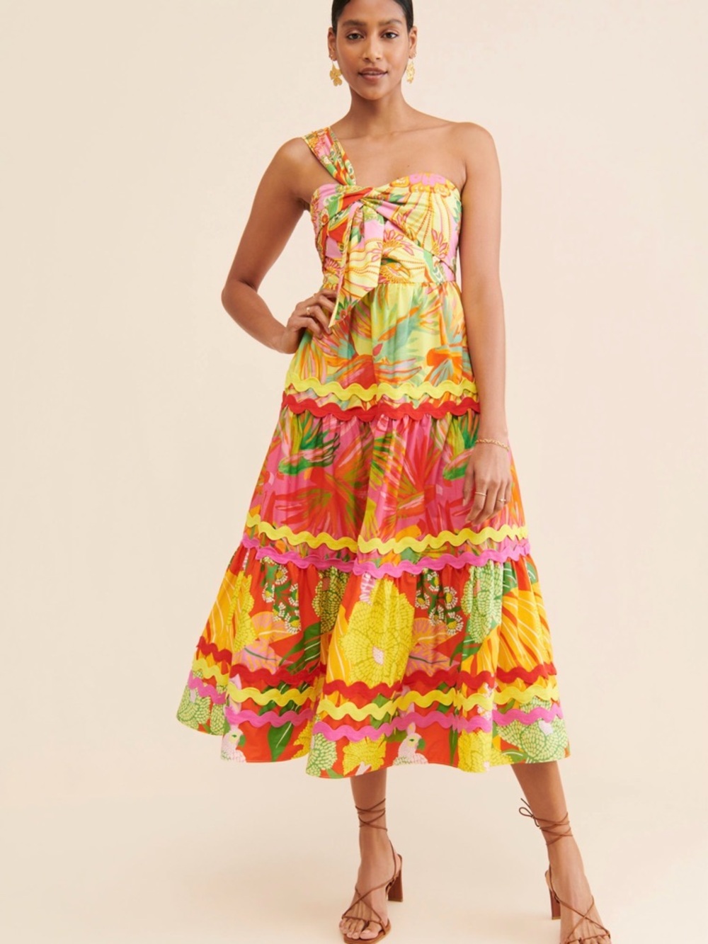 Farm Rio Mixed Prints One-Shoulder Dress Size XS - Picture 1 of 13